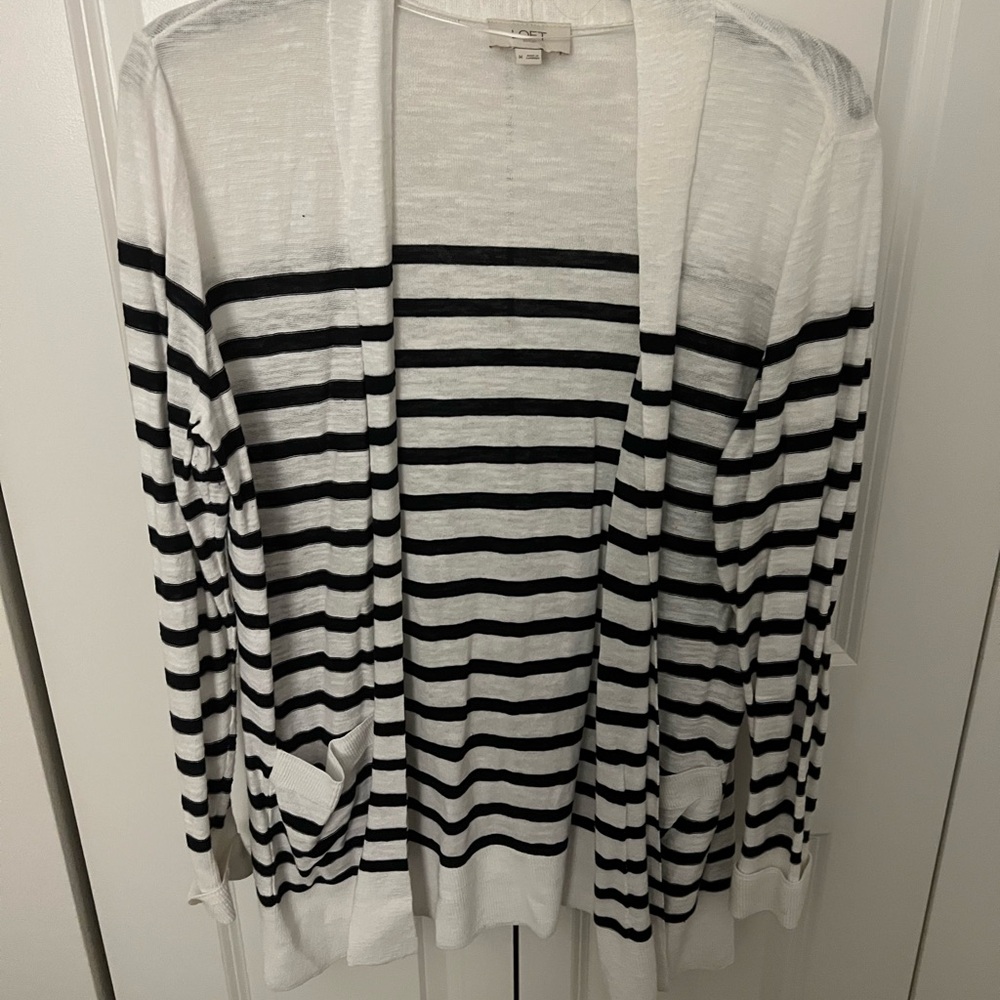 LOFT Black and White Striped Cardigan